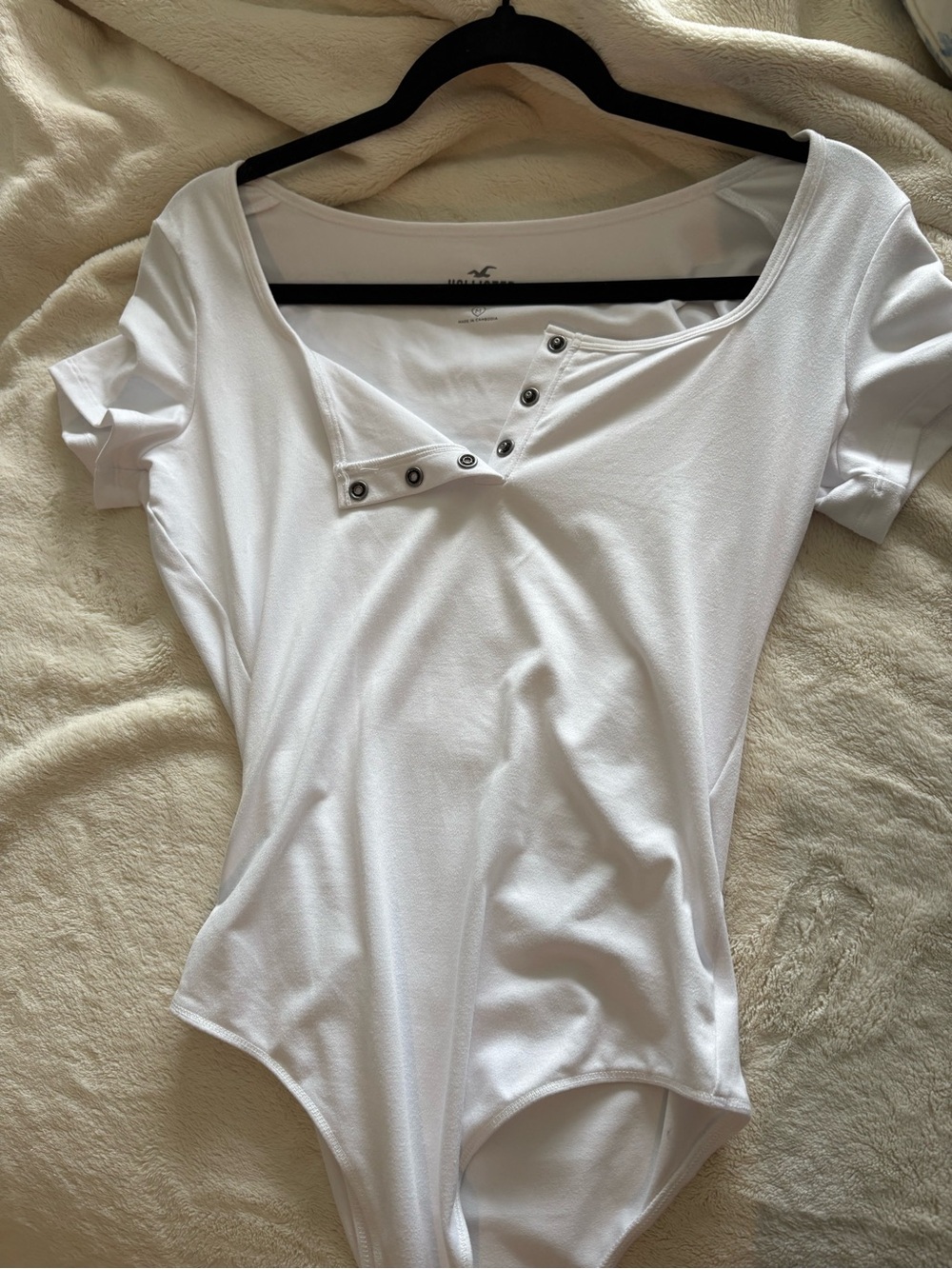 Hollister White Short Sleeve Snap-Front Bodysuit
